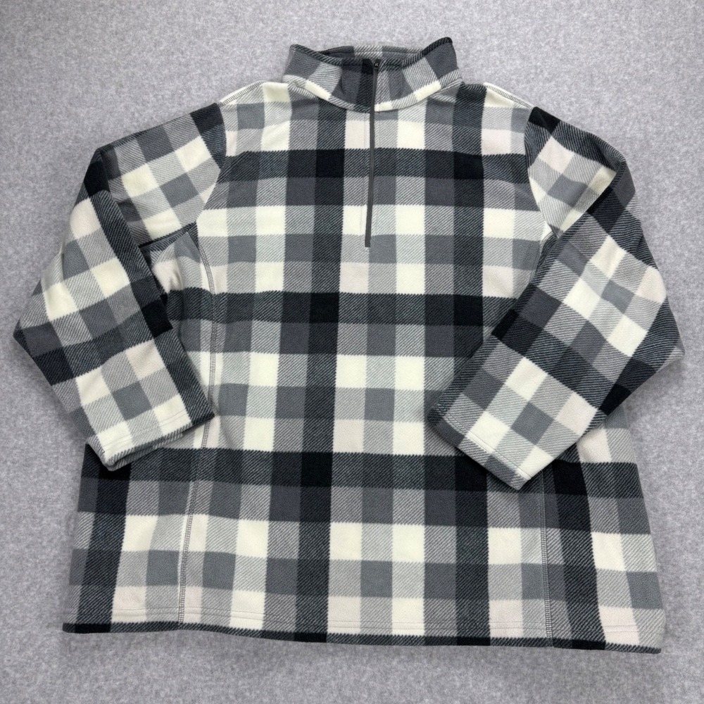 Lands End Fleece Pullover Womens 3X Gray Plaid Quarter Zip Cozy Buffalo Check